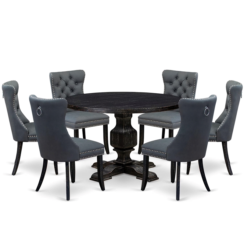 East West Furniture Irving 7-Piece Kitchen Table Set in Black Finish