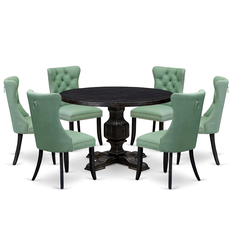 East West Furniture Irving 7 Piece Round Dining Table Set in Black Finish