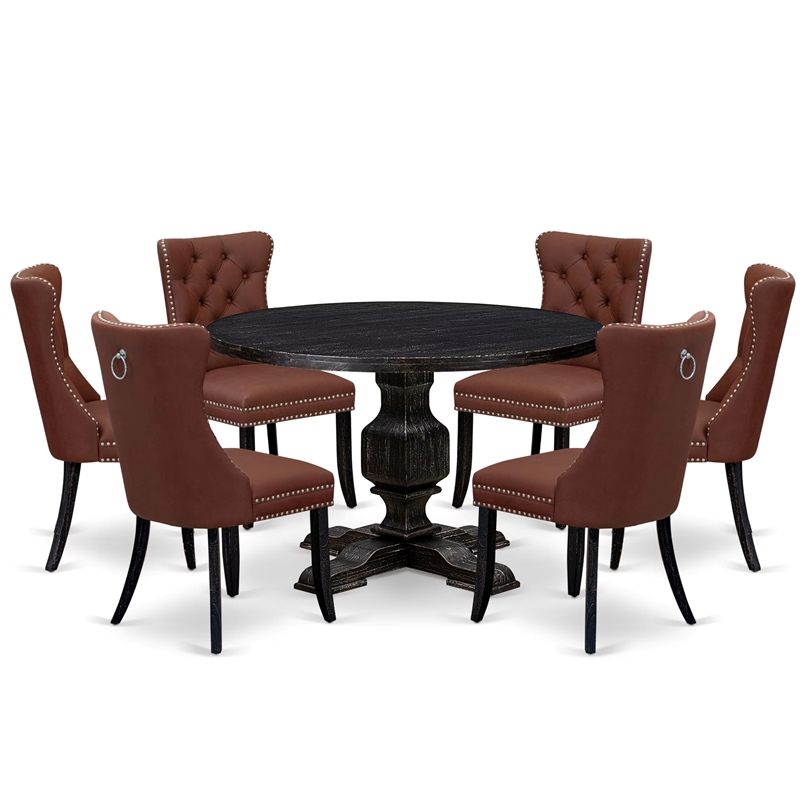 East West Furniture Irving 7 Piece Round Kitchen Set in Black Finish