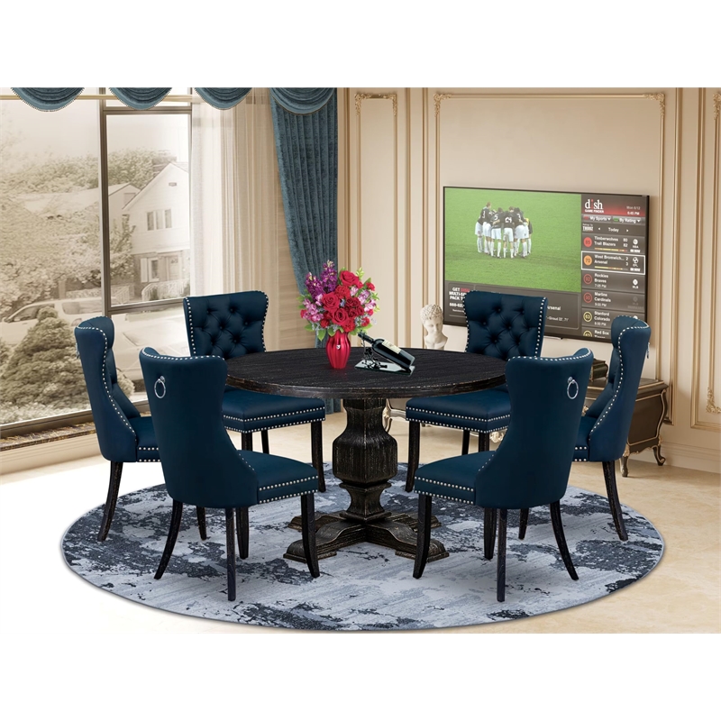 East West Furniture Irving 7 Piece Round Dining Set in Black Finish