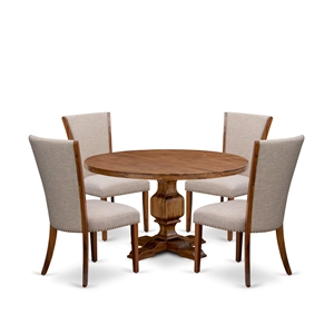 East West Furniture Irving 5 Piece Round Kitchen Set in Walnut Finish
