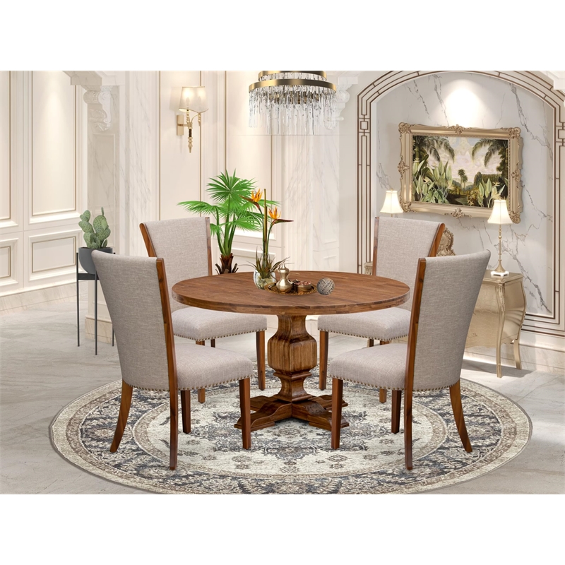 East West Furniture Irving 5 Piece Round Kitchen Set in Walnut Finish