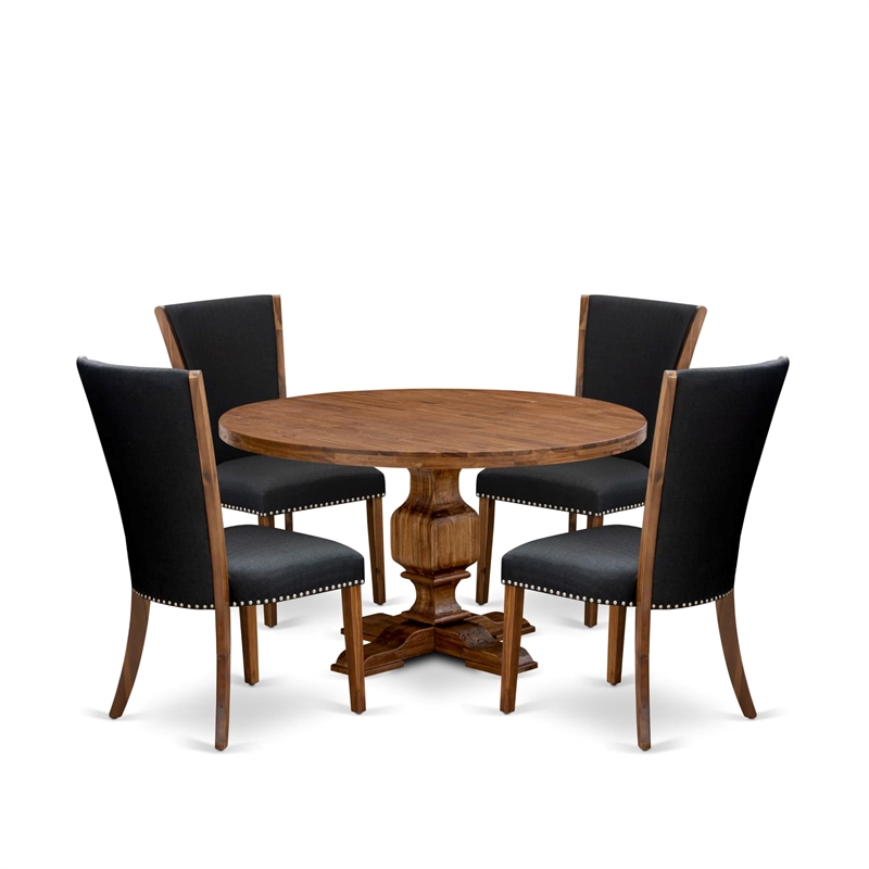 East West Furniture Irving 5 Piece Round Dining Room Set in Walnut Finish