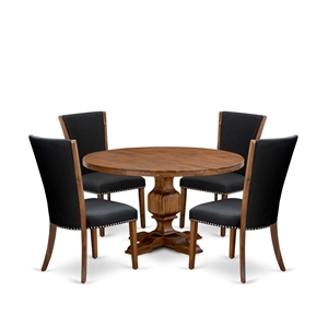 East West Furniture Irving 5 Piece Round Dining Room Set in Walnut Finish