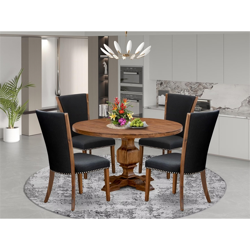 East West Furniture Irving 5 Piece Round Dining Room Set in Walnut Finish