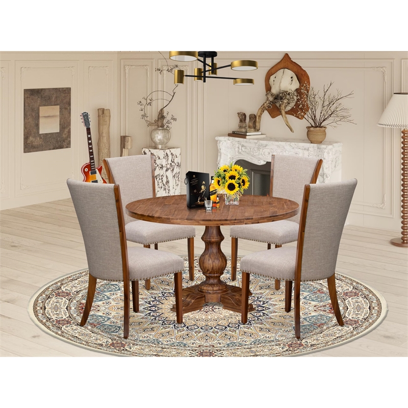 East West Furniture Irving 5 Piece Round Dinette Set in Walnut Finish