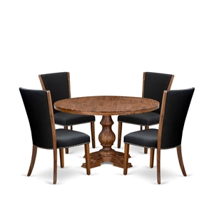 East West Furniture Irving 5 Piece Round Kitchen Table Set in Walnut Finish