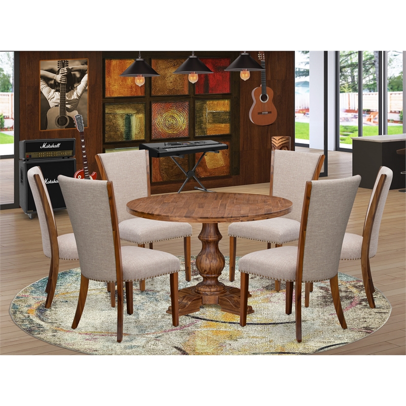 East West Furniture Irving 7 Piece Round Dining Table Set in Walnut Finish