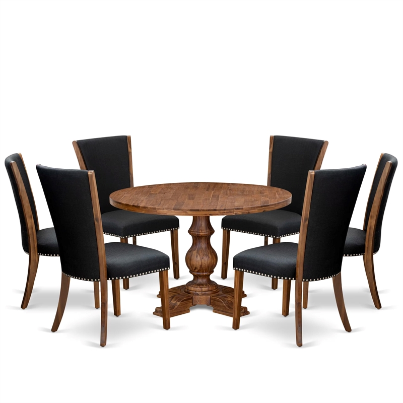 East West Furniture Irving 7 Piece Round Dining Set in Walnut Finish