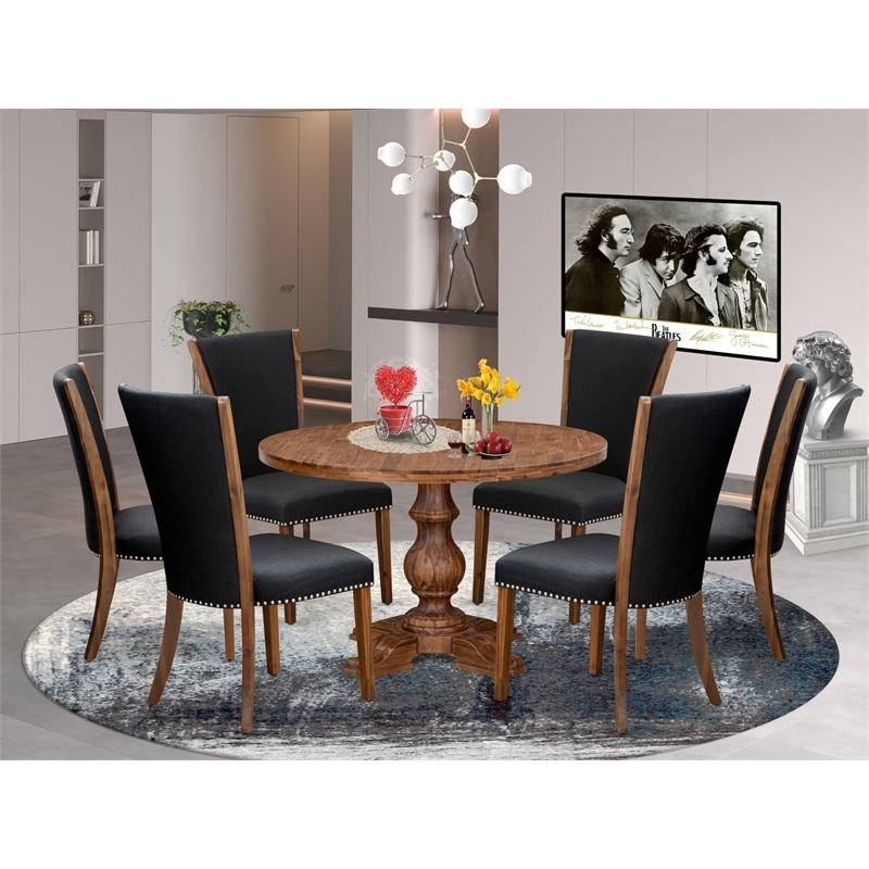 East West Furniture Irving 7 Piece Round Dining Set in Walnut Finish