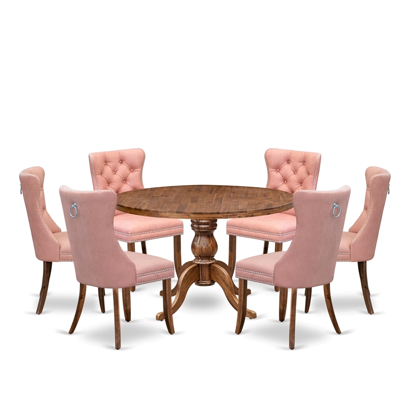 East West Furniture Irving 7-Piece Dining Table Set in Walnut Finish