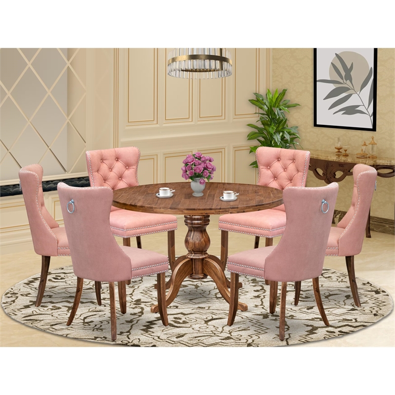 East West Furniture Irving 7-Piece Dining Table Set in Walnut Finish