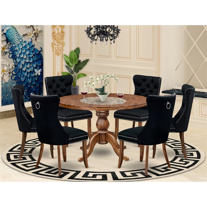 East West Furniture Irving 7-Piece Kitchen Table Set in Walnut Finish
