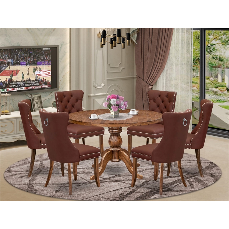 East West Furniture Irving 7-Piece Mid Century Modern Dining Set in Walnut