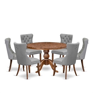East West Furniture Irving 7-Piece Mid Century Modern Dining Set in Walnut
