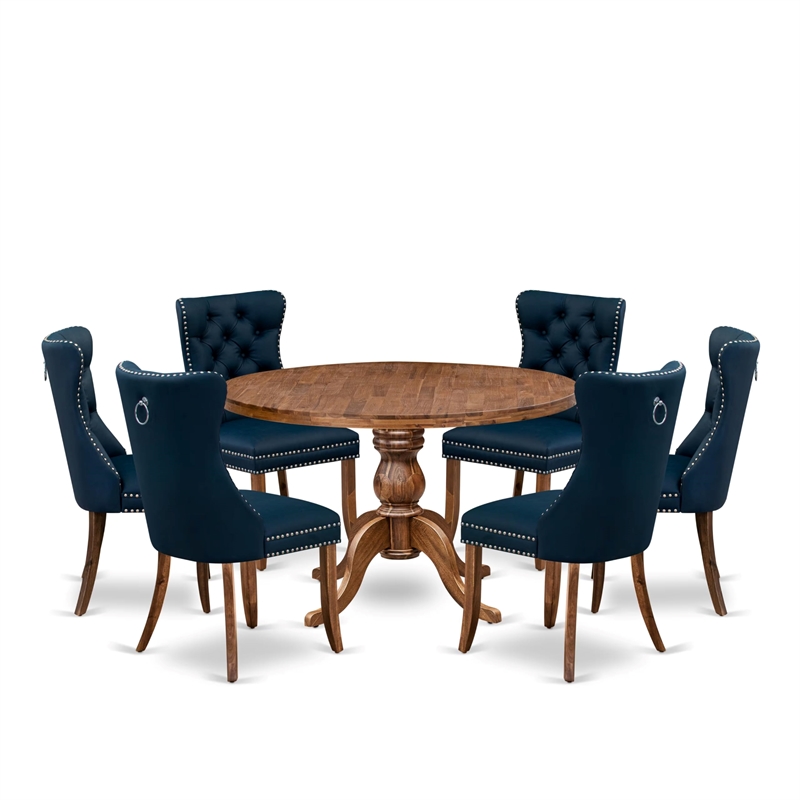 East West Furniture Irving 7-Piece Dining Table Set in Walnut Finish