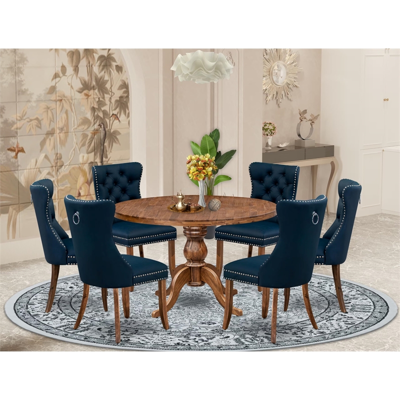 East West Furniture Irving 7-Piece Dining Table Set in Walnut Finish