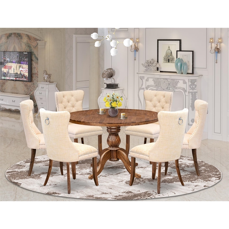 East West Furniture Irving 7-Piece Modern Dining Table Set in Walnut Finish