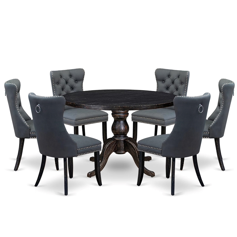 East West Furniture Irving 7-Piece Dining Table Set in Black Finish