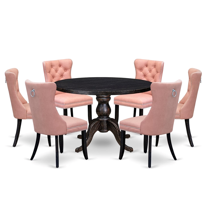 East West Furniture Irving 7 Piece Round Kitchen Set in Black Finish