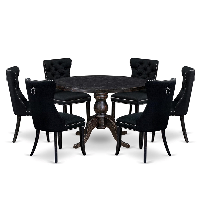 East West Furniture Irving 7-Piece Dining Table Set in Black Finish