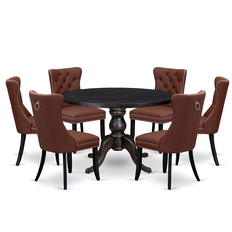 East West Furniture Irving 7 Piece Round Dining Room Set in Black Finish