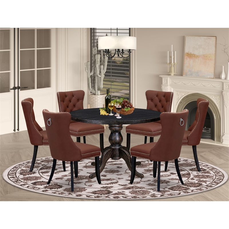 East West Furniture Irving 7 Piece Round Dining Room Set in Black Finish