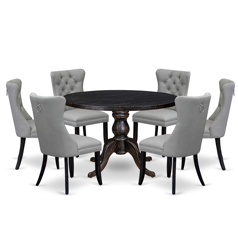 East West Furniture Irving 7 Piece Round Dining Set in Black Finish