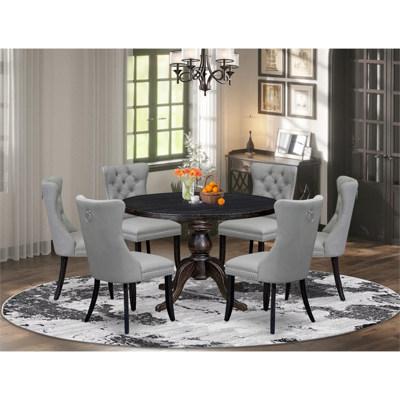 East West Furniture Irving 7 Piece Round Dining Set in Black Finish