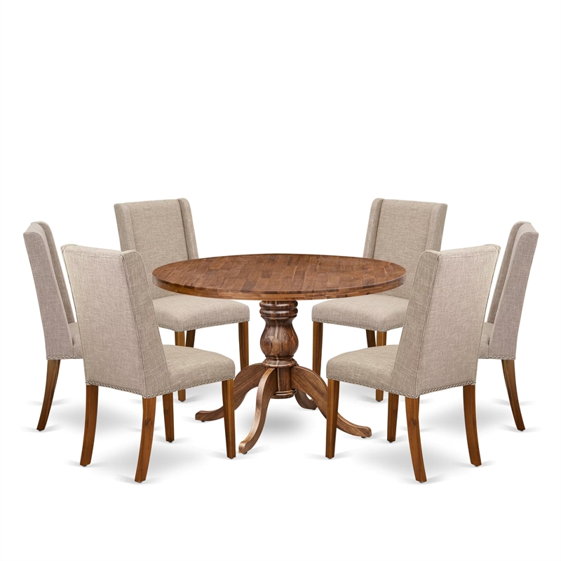 East West Furniture Irving 7-Piece Dining Table Set in Walnut Finish