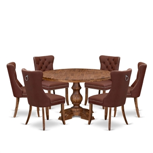 East West Furniture Irving 7-Piece Dining Table Set in Walnut Finish