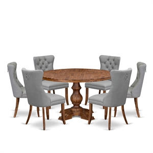 East West Furniture Irving 7-Piece Dining Table Set in Walnut Finish