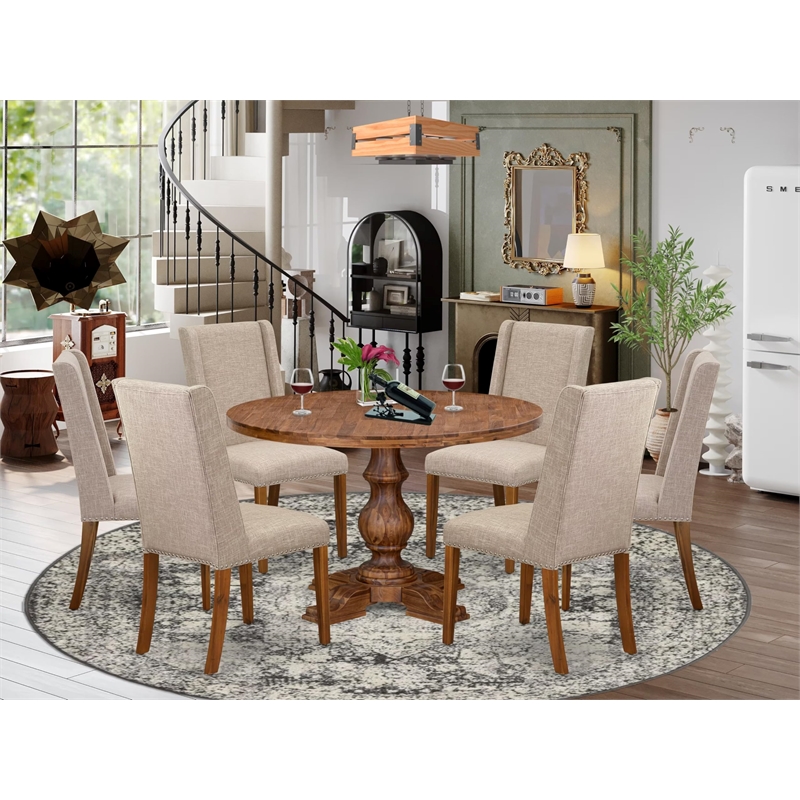 East West Furniture Irving 7-Piece Mid-Century Kitchen Table Set in Walnut
