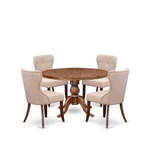 East West Furniture Irving 5 Piece Round Kitchen Table Set in Walnut Finish