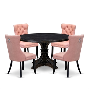 East West Furniture Irving 5 Piece Round Dining Set in Black Finish