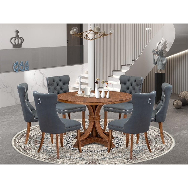 East West Furniture Irving 7-Piece Dining Table Set in Walnut Finish