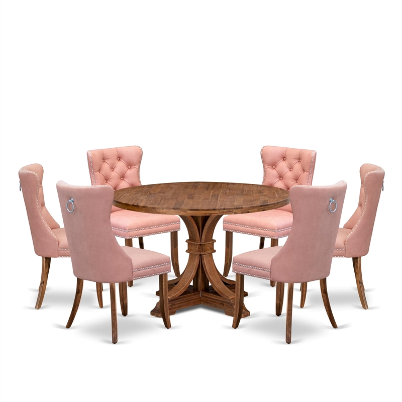 East West Furniture Irving 7-Piece Dining Table Set in Walnut Finish