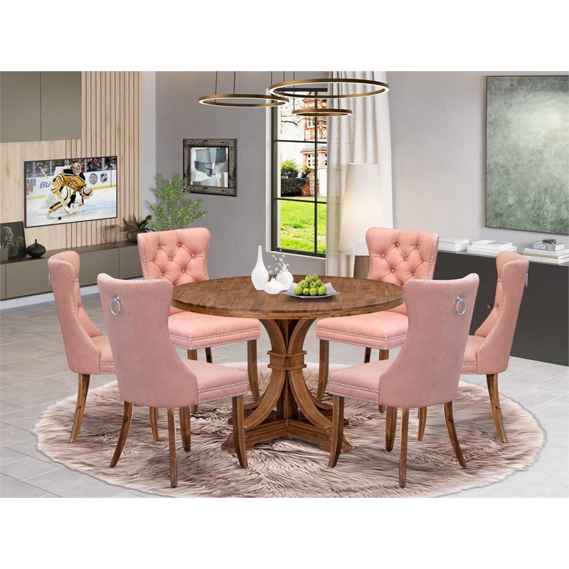 East West Furniture Irving 7-Piece Dining Table Set in Walnut Finish