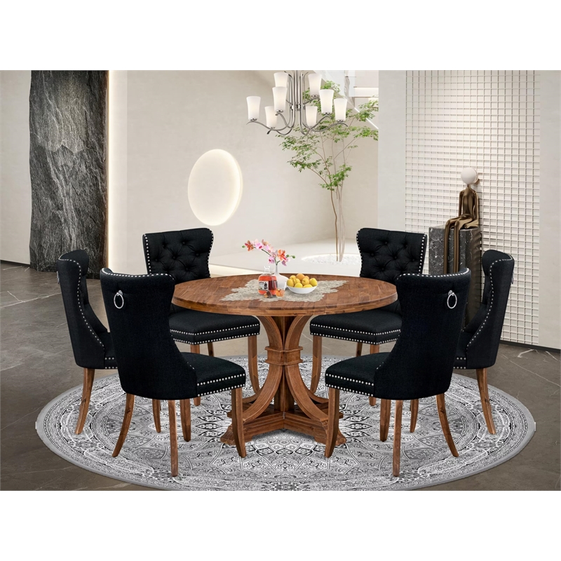 East West Furniture Irving 7-Piece Mid-Century Kitchen Table Set in Walnut