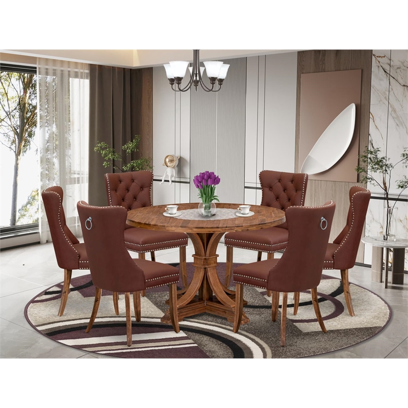 East West Furniture Irving 7-Piece Dining Table Set in Walnut Finish