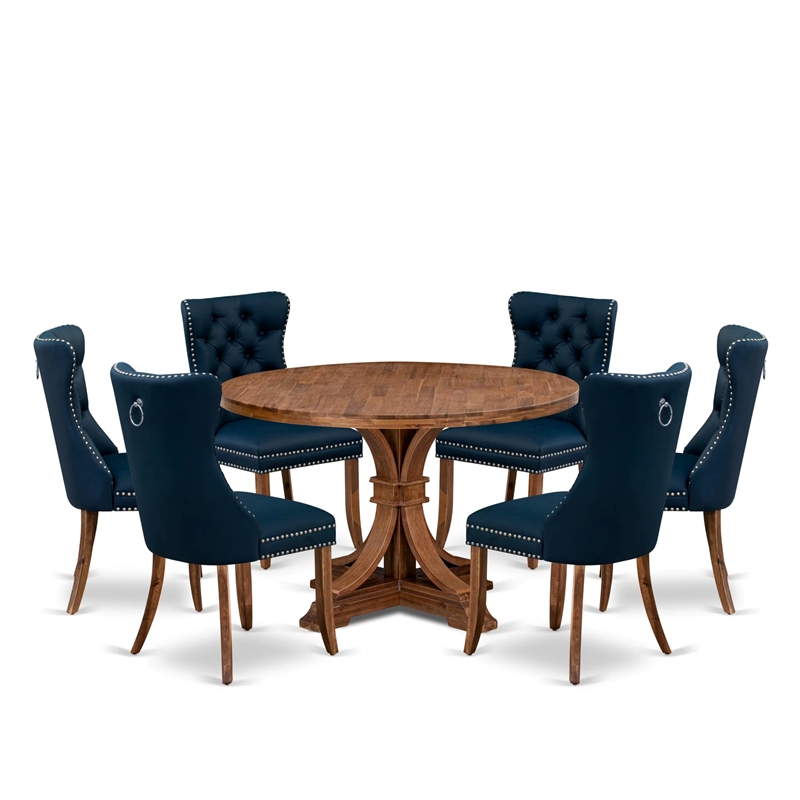 East West Furniture Irving 7-Piece Dining Table Set in Walnut Finish