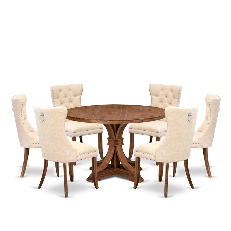 East West Furniture Irving 7-Piece Dining Table Set in Walnut Finish