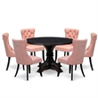 East West Furniture Irving 7 Piece Round Dining Set in Black Finish