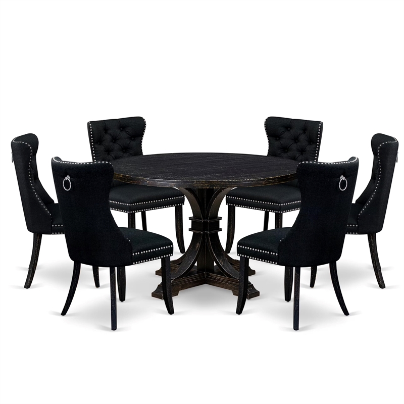 East West Furniture Irving 7-Piece Mid-Century Dining Set in Black Finish