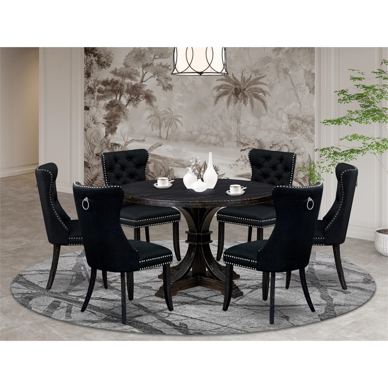 East West Furniture Irving 7-Piece Mid-Century Dining Set in Black Finish