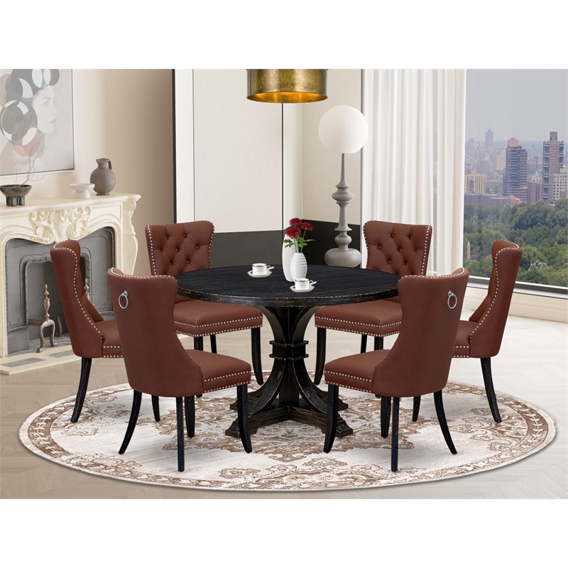 East West Furniture Irving 7 Piece Round Kitchen Table Set in Black Finish