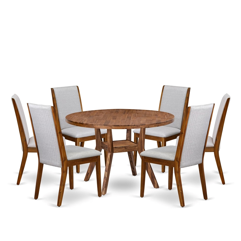 East West Furniture Irving 7-Piece Dining Table Set in Walnut Finish