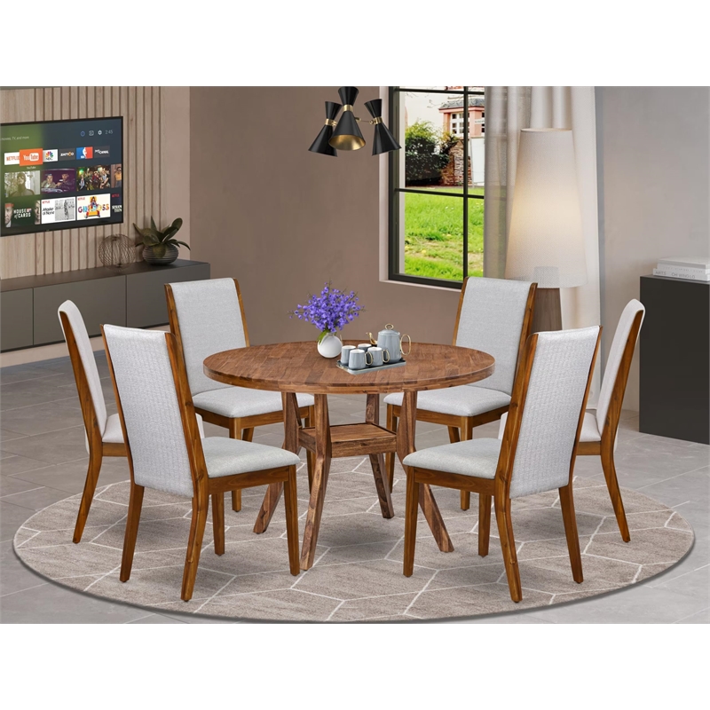 East West Furniture Irving 7-Piece Dining Table Set in Walnut Finish