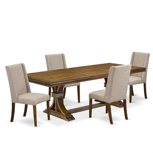 East West Furniture Laneville 5-Piece Dining Table Set in Walnut Finish