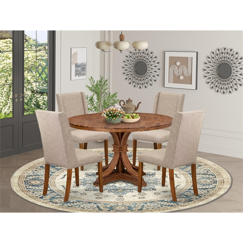 East West Furniture Irving 5-Piece Mid-Century Dining Table Set in Walnut Finish